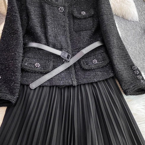 Hepburn Elegant Long Tweed Dresses Women Autumn Party Luxury Robe