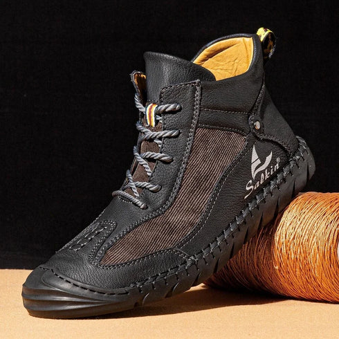 Retro Hand-Stitched Leather Ankle Boots for Men - Casual Autumn Footwear