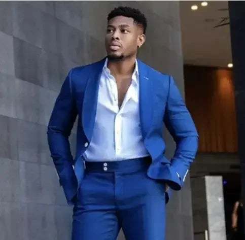 Handsome Royal Blue Slim Fit Men Suits for Wedding Formal Groom Tuxedos