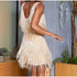 Elegant Sequined Mini Dress with Tassels and Feathers for Women - Spaghetti Strap Evening Party Attire