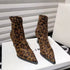 High Heels Ankle Boots Women Leopard Pointed Toe Fashion