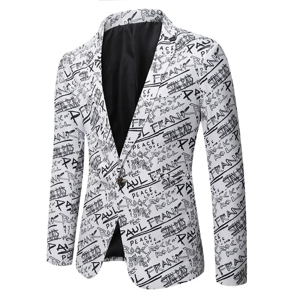 Fashionable Slim Fit Blazer for Men with 3D Floral Design and Stylish Letter Print - Perfect for Autumn Business and Casual Social Events
