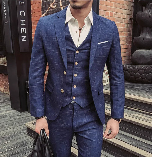 Slim Fit Men's Three Piece Suit with Vest and Trousers for Wedding