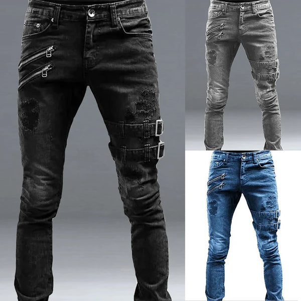 Men's Punk Hip Hop Black Fashion Jeans Casual Denim Pants