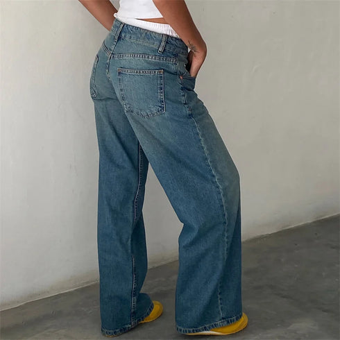 Y2K Inspired Wide Leg Denim Pants for Women - Trendy Low Waist Jeans with Multi Pockets Perfect for Summer Streetwear and Fall Outfits