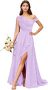 Bridesmaid Dress One Shoulder Chiffon With Pleated Ruffles A-Line Floor-Length Slit Bridal Dress