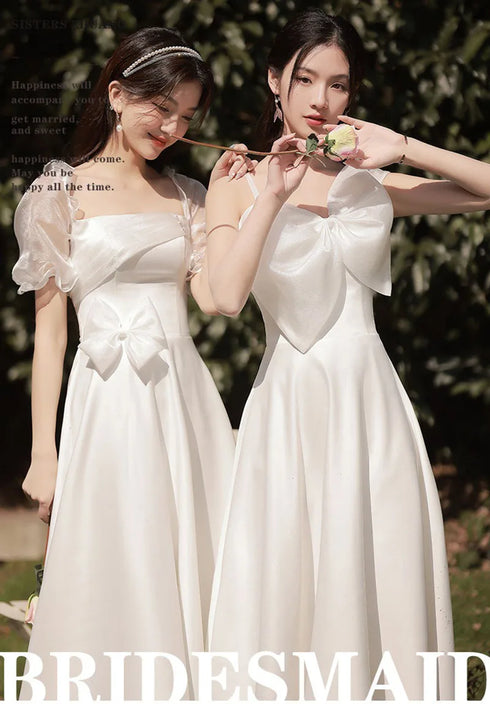 Bridesmaid Dress Floor Length Jersey Gown With Ruched Bow Sweetheart Neckline For Wedding Party Dress