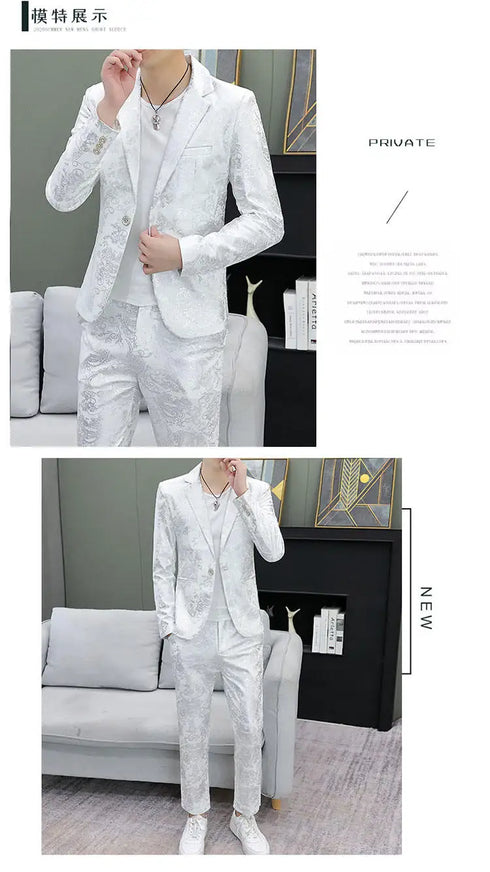 Men's Shiny 2-Piece Suit Set for Weddings - Smart Casual Style with Jacket and Pants