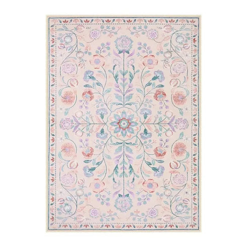 Non-Slip Soft Machine Washable Bohemian Floral Living Room Carpet Rug