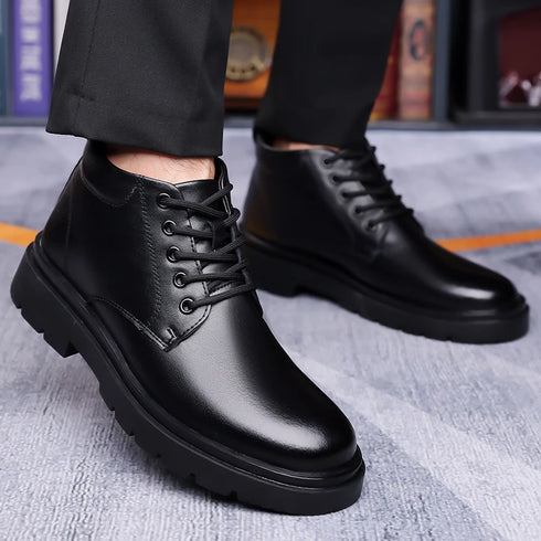 Handmade Mens Ankle Boots Casual Leather Shoes for Winter Outdoor Use