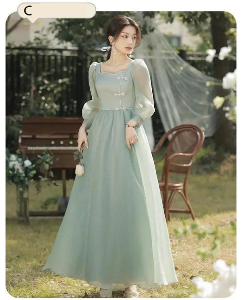Bridesmaid Dress Elegant Tulle With Bow A Line Long Dress For Wedding Party Celebration Bridesmaid Dresses