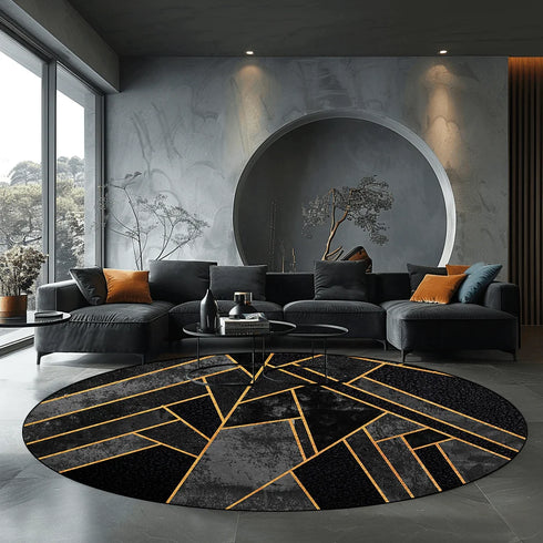 Geometric Round Carpet for Living Room Modern Luxury Home Decor Area Rug Non-Slip Mat