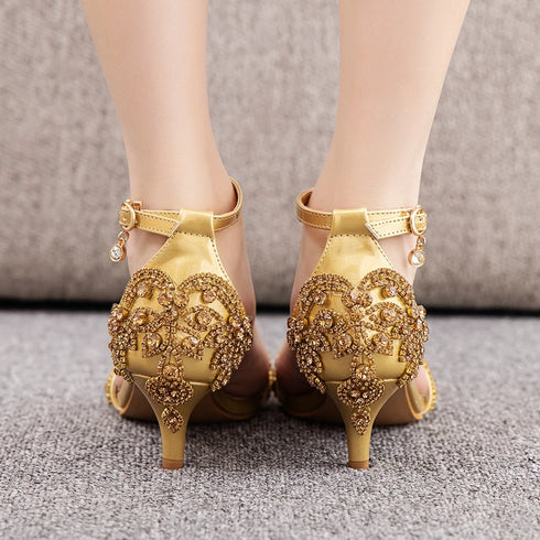 Glamorous Rhinestone Strappy Summer Pumps with 5cm Stiletto Heels for Women