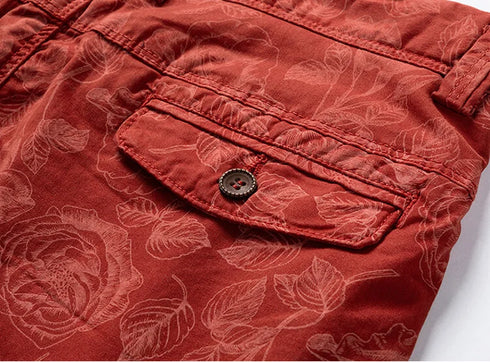 Summer Men Cotton Print Cargo Shorts Casual Breeches Jogger Pants