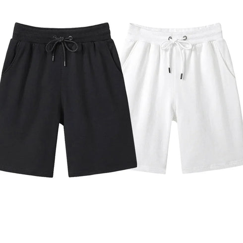 Summer Fashion Cotton Men Casual Shorts Drawstring Waist Comfortable Knee Length