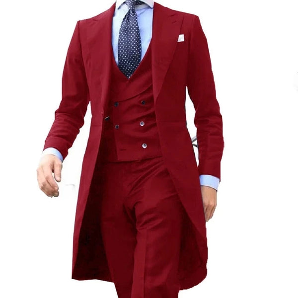 Chinese Red Classic Men's 3-Piece Tuxedo Suit - Veiai Cotton Polyester Blend - Daily Formal Wear