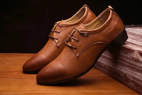 Elegant PU Patent Leather Oxfords for Men - Lace-Up Casual Business Dress Shoes for Office Work, Parties, and Weddings