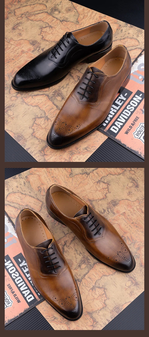 Classic Men's Oxfords Genuine Leather Shoes for Wedding Party Office and Business Suits