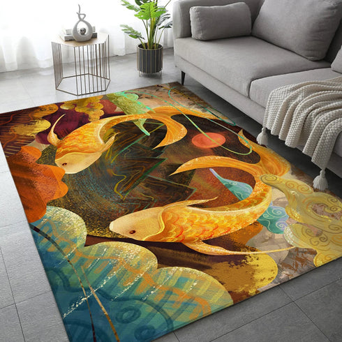 Classical Elegant Blue Rug for Retro Living Room and Bedroom Carpet Decoration