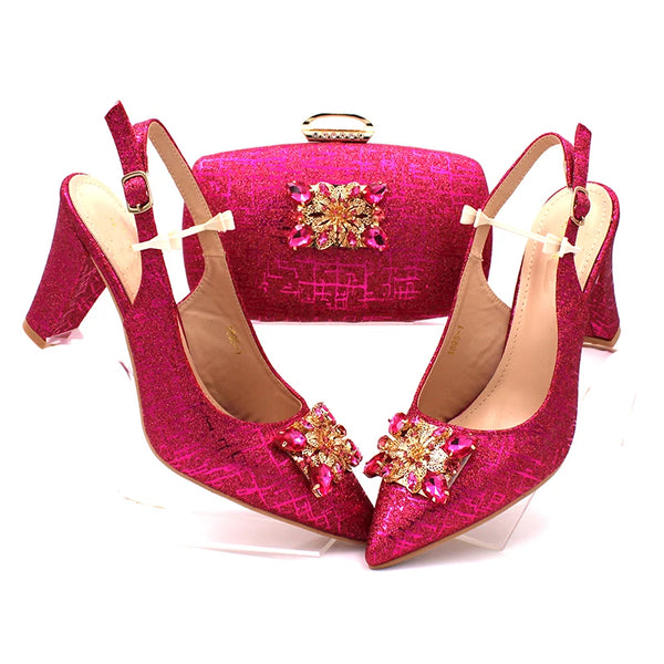 Elegant Crystal Slingback Pumps and Matching Bag for Women – Perfect for Weddings and Parties