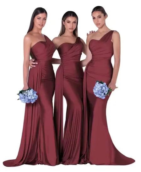 Mermaid Satin Corset Bridesmaid Dress for Wedding Party Gown with Ruched Detailing and Floor Length