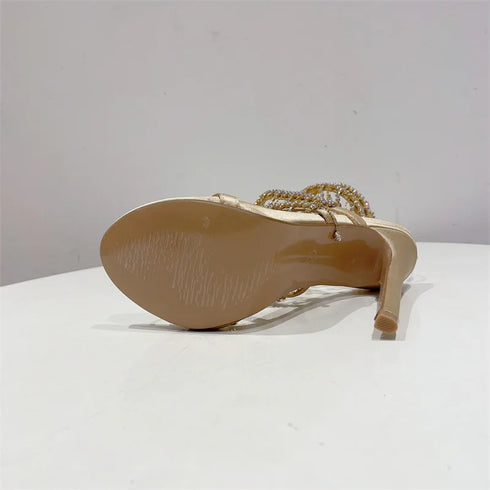 Elegant Crystal Tassel Stiletto Sandals Women Heels