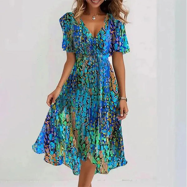 Elegant Women's Long Dresses V-neck Floral Beach Outfits