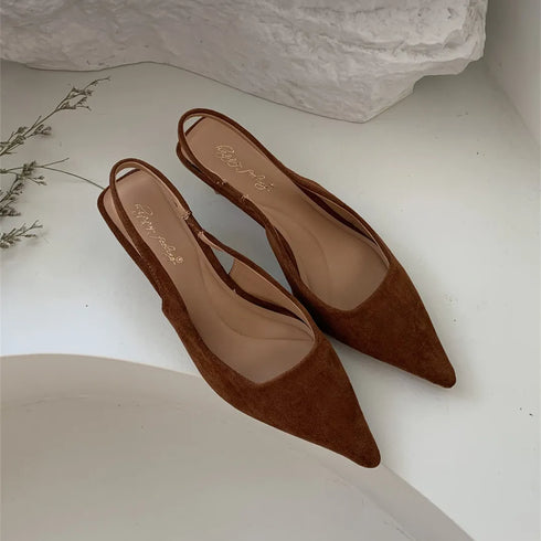 Elegant Pointed Toe Slingback Sandals Low Heel Mules