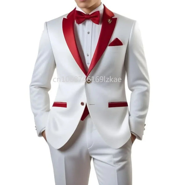 Customized Slim Fit Men's Suit with Single Breasted Red Notch Lapel – Elegant Wedding Attire