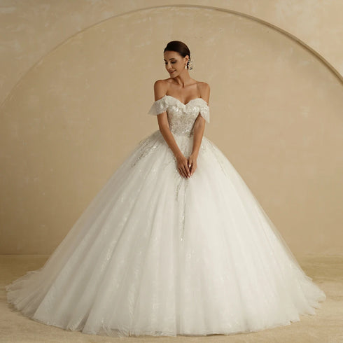 BEPEITHY Customized Luxury Strapless A Line Glitter Wedding Dresses