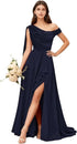 Bridesmaid Dress One Shoulder Chiffon With Pleated Ruffles A-Line Floor-Length Slit Bridal Dress