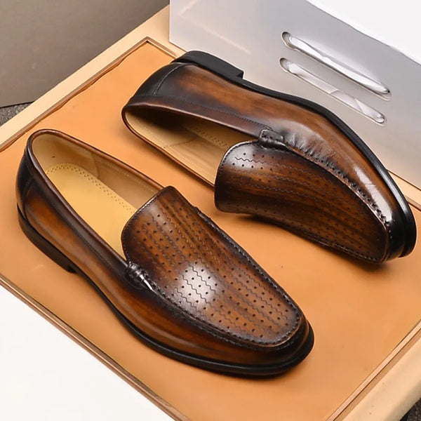 Luxury Vintage Summer Driving Loafers for Men – Genuine Leather Slip-On Casual Shoes with Hollow Out Design, Perfect for Office & Career, Plus Size 38-46