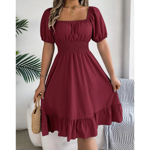 Women's Midi Dresses Casual Square Neck Ruffle Edge Dress