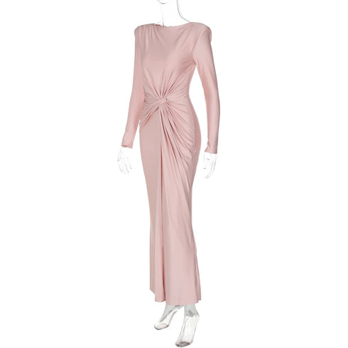 Luxury Women's Formal Occasion Dress Elegant O-neck Long Sleeve Bodycon Evening Party Robe