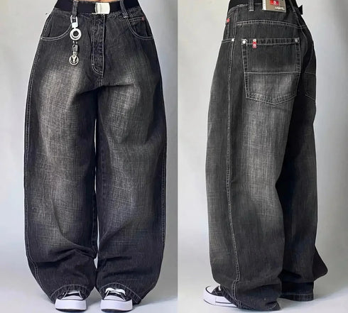 Baggy Jeans Women Wide Leg High Waist Vintage Washed Print Streetwear Casual Everyday Relaxed Fit