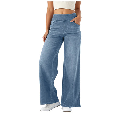 Wide Leg Pants For Women Baggy Silhouette Elastic Waist High Waist Stretch Casual Trousers Soft Fabric