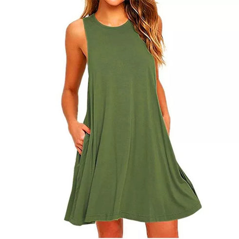 Plus Size Women's Casual Swing T-Shirt Dress with Pockets for Summer Beach Wear