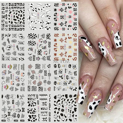 Animal Print Water Nail Decals - Cow and Leopard Designs for Stunning Winter Manicure - 12 Unique Patterns for Creative Nail Art
