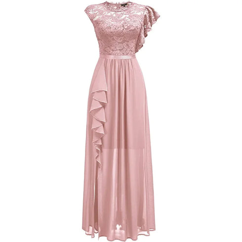 Harajuku Vintage Elegant Long Maxi Dress Stylish Party Wedding Dress with Spliced Lace Chiffon