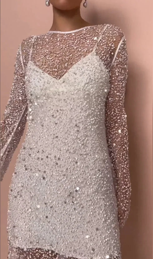 Independent Station Women's Clothing Beaded Mesh Net Yarn Two-Piece Set Dress