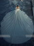 Backless Beaded Pearls Ball Gown With Puff Sleeves And Lace Appliques Wedding Dress
