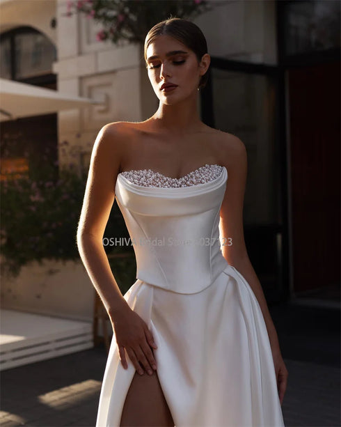 Simple Wedding Dresses Customized Bridal Gowns Sweetheart Neck High Split Elegance Perfect Fit