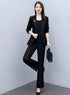 Elegant Women's Blazer and Wide Leg Trouser Suit Set - Classy Two Piece Outfit with Flare Pants for Office and Formal Occasions