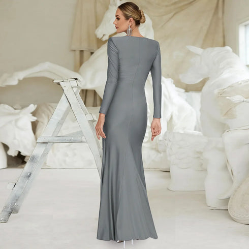 Elegant O-neck Long Sleeve Bodycon Evening Party Dresses