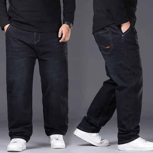 Plus Size Mens Jeans Loose Denim Straight Leg Stretch Casual Trousers