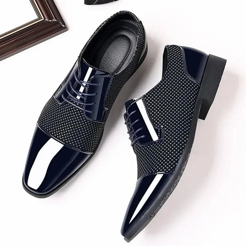 Elegant Lace-Up Oxfords for Men - PU Leather Formal Dress Shoes for Office, Weddings, and Casual Events - Luxury Pointed Toe Style