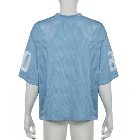 IAMSURE Sporty Activewear Number Printed T Shirt Casual Loose O-Neck Short Sleeve Tees Women 2024 Summer Fashion Streetwear Lady