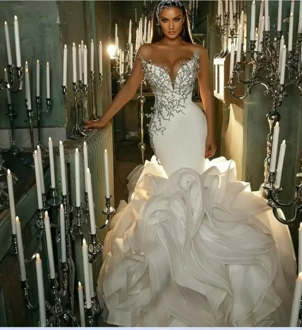 Customized Modern Beaded Sweetheart Mermaid Wedding Dress Plus Size Bridal Gown