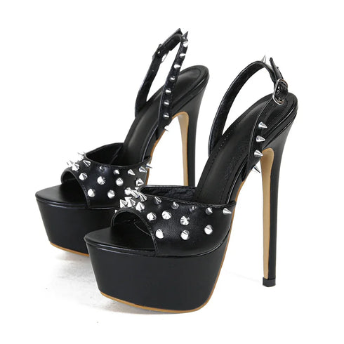 Sexy Peep Toe Platform Sandals Rivet Buckle Strappy Heels