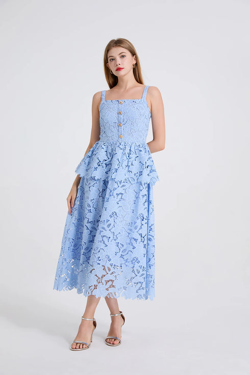 Embroidery Lace Long Cake Dress for Women Evening and Birthday Parties